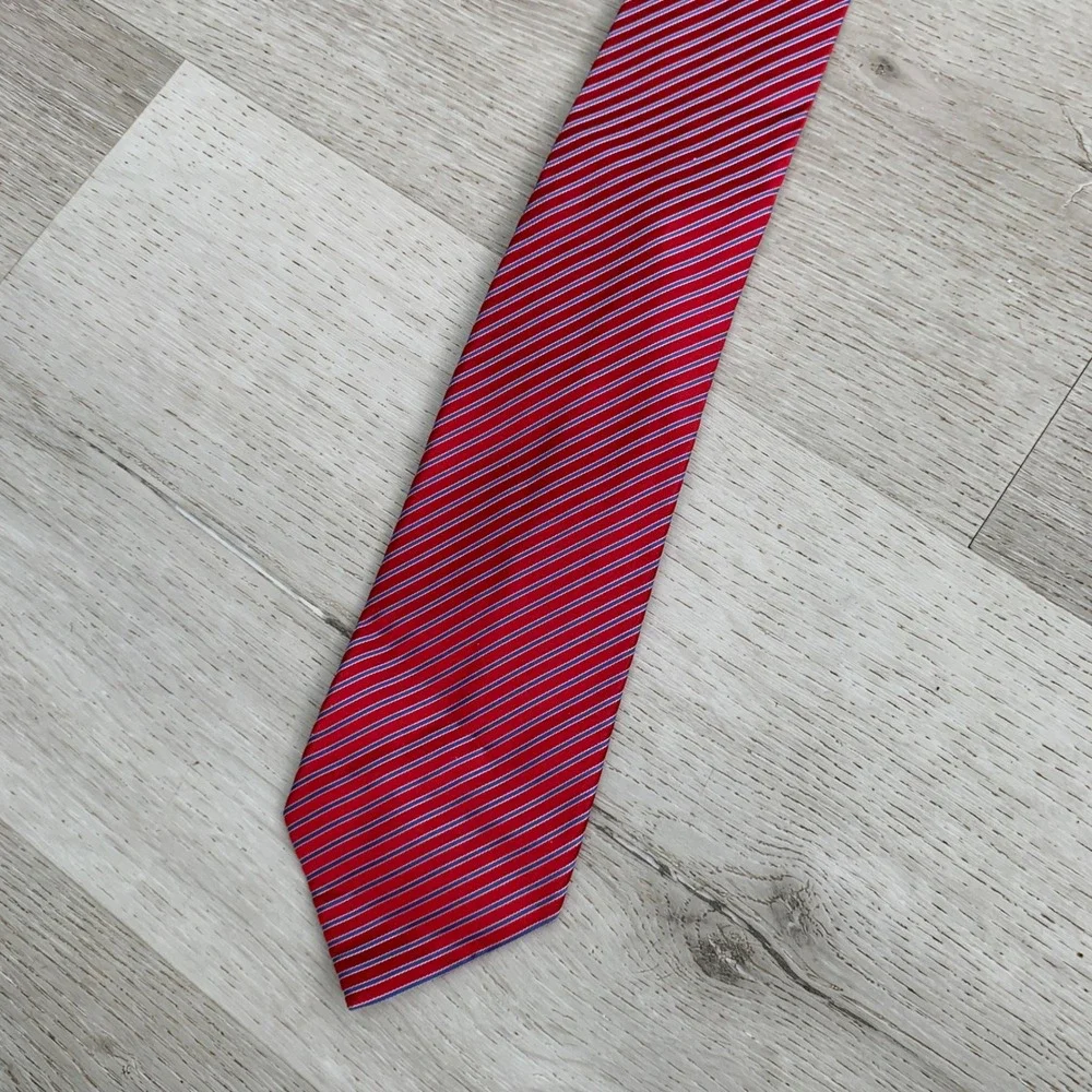 Robert Jensen Red Blue White Striped Silk Tie Hand Sewn Italy Mens Necktie